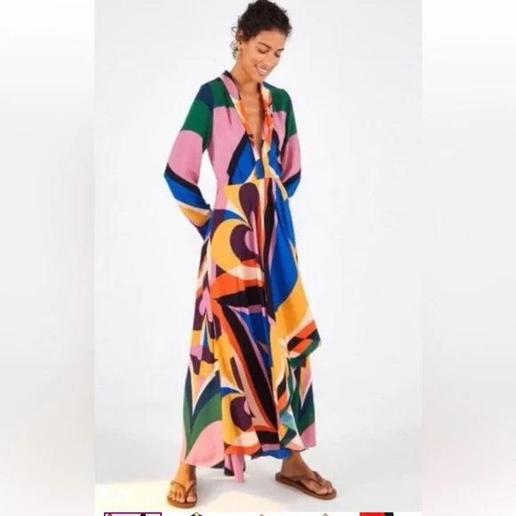 chinese dress ladies Farm Rio Multicolor Heart Deco Lenzing Ecovero Viscose Slip Maxi Dress, Heart Deco Green / XXS